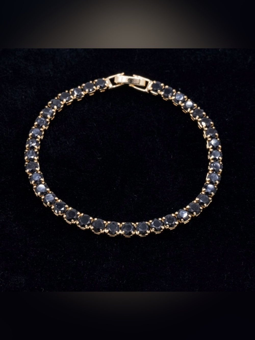 CZ Gold plated Tennis Bracelet with Black Stones - Women Jewelry